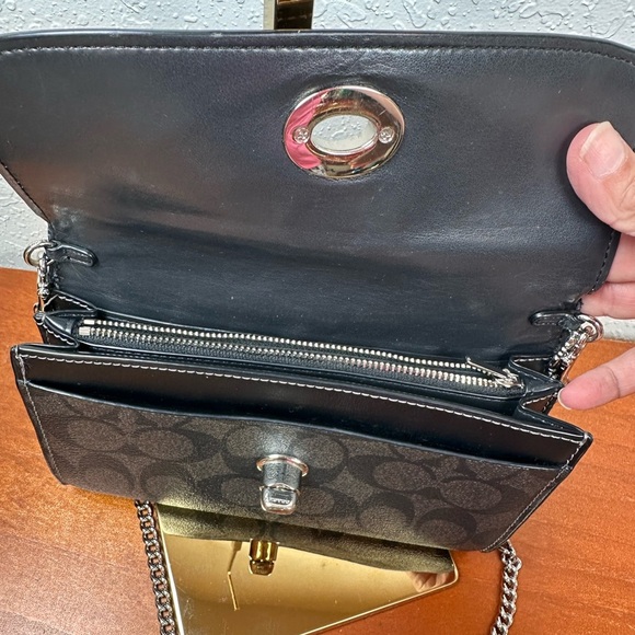 Coach Chain Crossbody In Metallic Signature Canvas And Leather With Turnlock - Picture 12 of 16